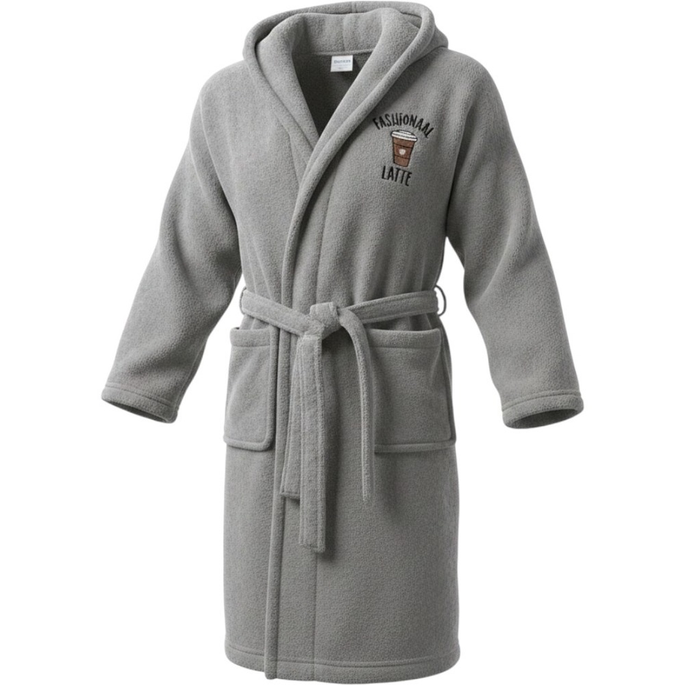 Bobbie Brooks Womens Grey Fleece Hooded Robe Fashionable Latte Coffee L/XL